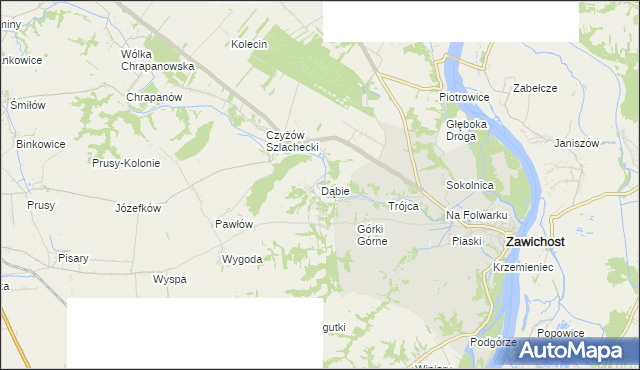 mapa Dąbie gmina Zawichost, Dąbie gmina Zawichost na mapie Targeo