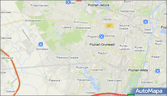 mapa Grunwald gmina Poznań, Grunwald gmina Poznań na mapie Targeo