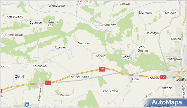 mapa Kosowo gmina Gostyń, Kosowo gmina Gostyń na mapie Targeo