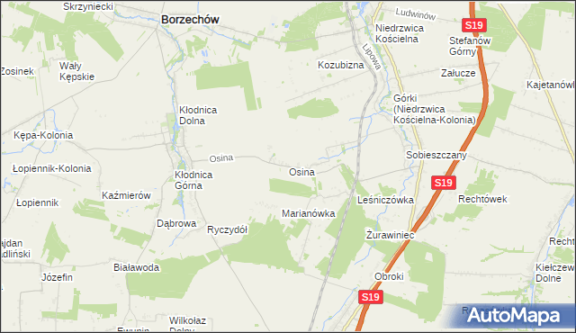 mapa Osina gmina Borzechów, Osina gmina Borzechów na mapie Targeo