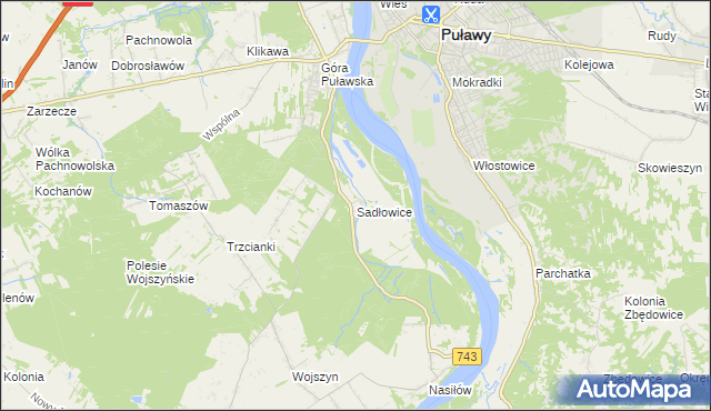 mapa Sadłowice gmina Puławy, Sadłowice gmina Puławy na mapie Targeo