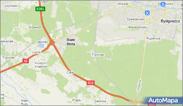 mapa Trzciniec gmina Białe Błota, Trzciniec gmina Białe Błota na mapie Targeo