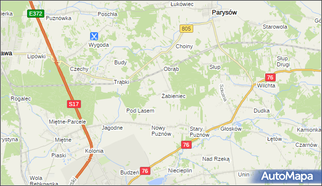 mapa Żabieniec gmina Parysów, Żabieniec gmina Parysów na mapie Targeo