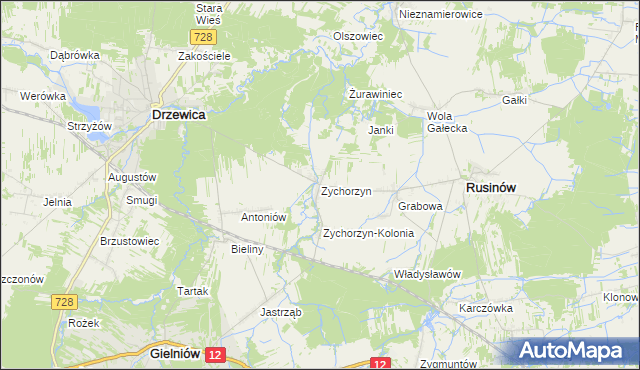 mapa Zychorzyn, Zychorzyn na mapie Targeo