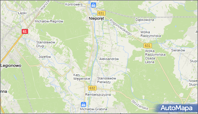 mapa Aleksandrów gmina Nieporęt, Aleksandrów gmina Nieporęt na mapie Targeo