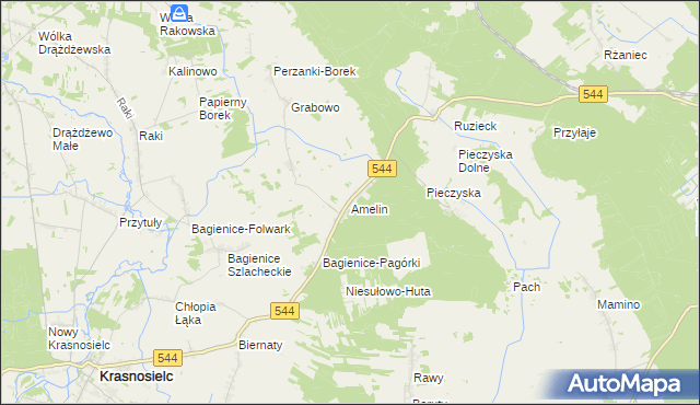 mapa Amelin gmina Krasnosielc, Amelin gmina Krasnosielc na mapie Targeo