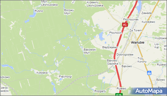 mapa Bąkowski Młyn, Bąkowski Młyn na mapie Targeo
