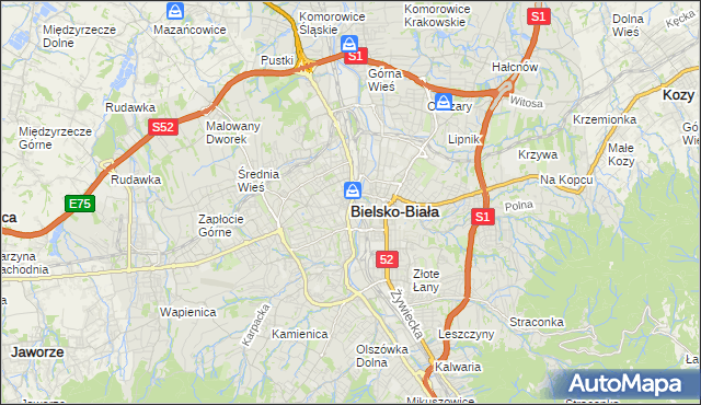 mapa Bielsko-Białej, Bielsko-Biała na mapie Targeo