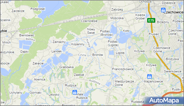 mapa Bronów gmina Czechowice-Dziedzice, Bronów gmina Czechowice-Dziedzice na mapie Targeo
