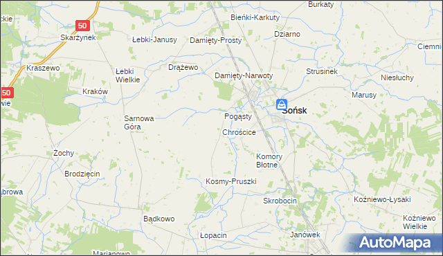 mapa Chrościce gmina Sońsk, Chrościce gmina Sońsk na mapie Targeo