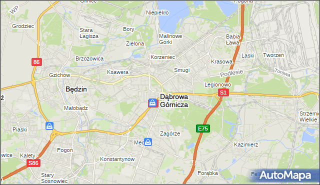 mapa Dąbrowa Górnicza, Dąbrowa Górnicza na mapie Targeo