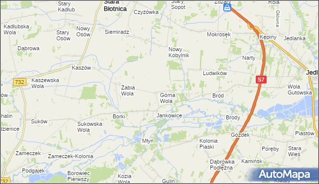 mapa Górna Wola gmina Jedlińsk, Górna Wola gmina Jedlińsk na mapie Targeo