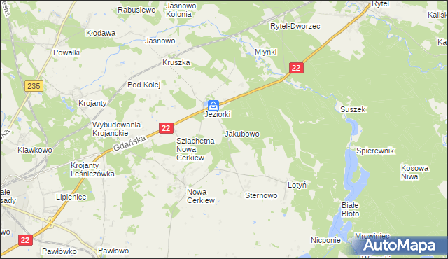 mapa Jakubowo gmina Chojnice, Jakubowo gmina Chojnice na mapie Targeo