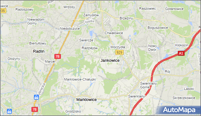 mapa Jankowice gmina Świerklany, Jankowice gmina Świerklany na mapie Targeo