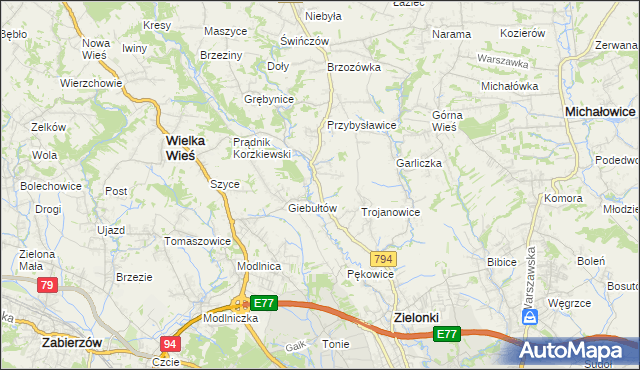 mapa Januszowice gmina Zielonki, Januszowice gmina Zielonki na mapie Targeo