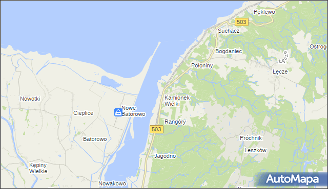 mapa Kamionek Wielki gmina Tolkmicko, Kamionek Wielki gmina Tolkmicko na mapie Targeo