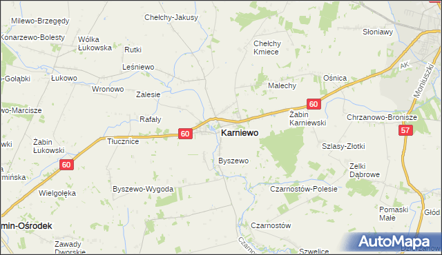 mapa Karniewo powiat makowski, Karniewo powiat makowski na mapie Targeo