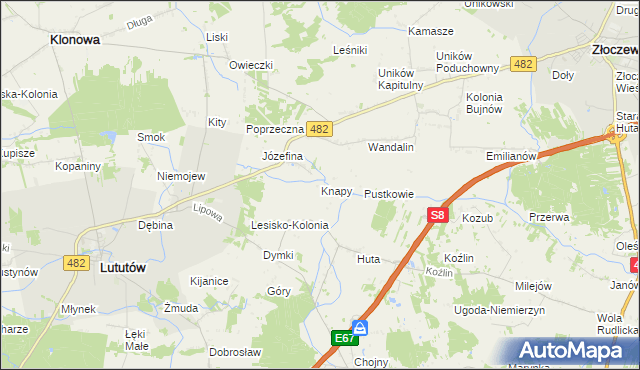 mapa Knapy gmina Lututów, Knapy gmina Lututów na mapie Targeo