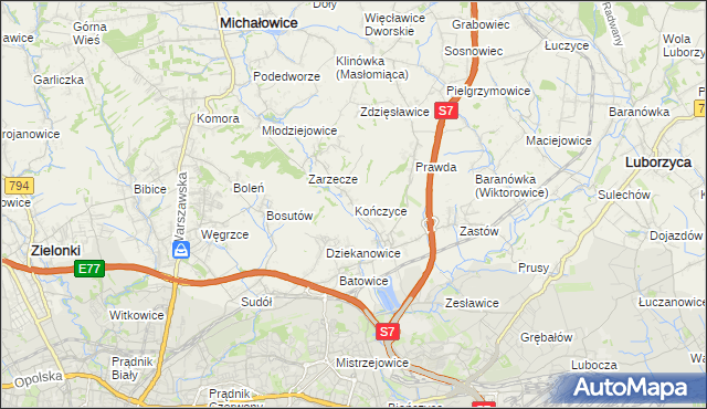 mapa Kończyce gmina Michałowice, Kończyce gmina Michałowice na mapie Targeo