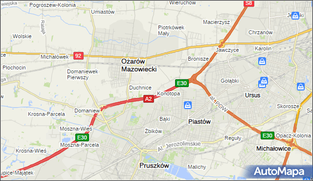 mapa Konotopa gmina Ożarów Mazowiecki, Konotopa gmina Ożarów Mazowiecki na mapie Targeo