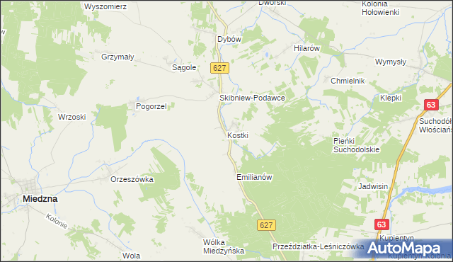mapa Kostki, Kostki na mapie Targeo