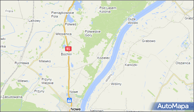 mapa Kozielec gmina Nowe, Kozielec gmina Nowe na mapie Targeo