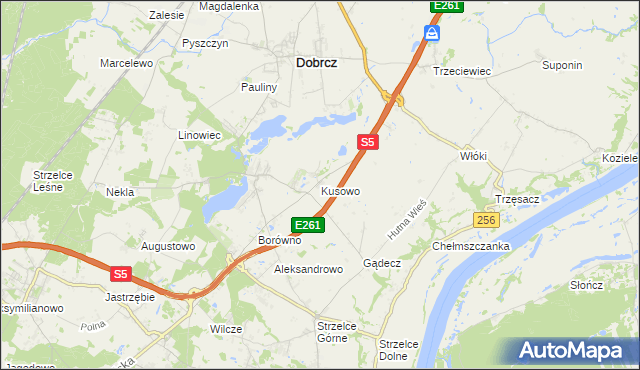mapa Kusowo gmina Dobrcz, Kusowo gmina Dobrcz na mapie Targeo