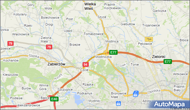 mapa Modlniczka, Modlniczka na mapie Targeo