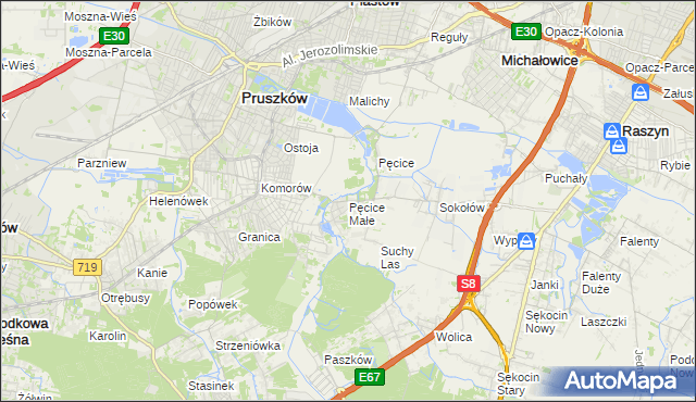 mapa Pęcice Małe, Pęcice Małe na mapie Targeo