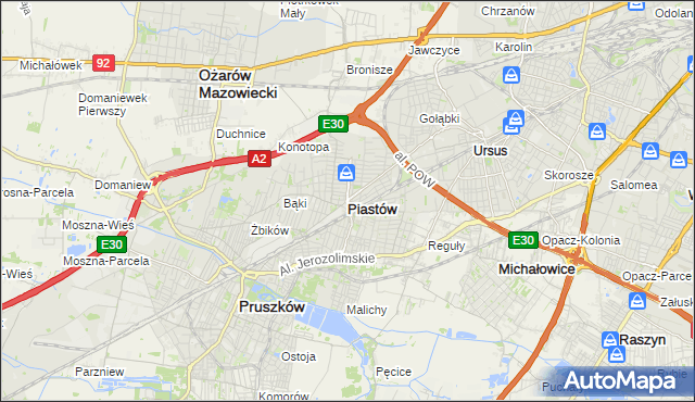 mapa Piastów powiat pruszkowski, Piastów powiat pruszkowski na mapie Targeo