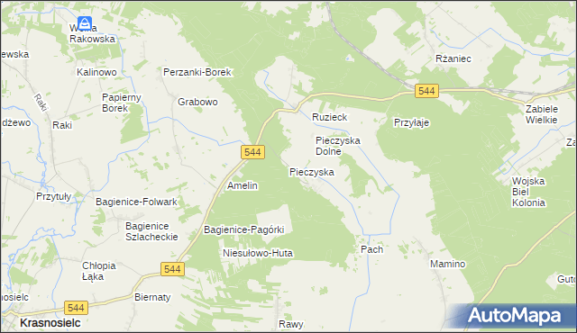 mapa Pieczyska gmina Krasnosielc, Pieczyska gmina Krasnosielc na mapie Targeo