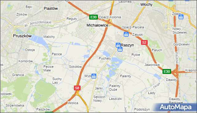 mapa Puchały gmina Raszyn, Puchały gmina Raszyn na mapie Targeo