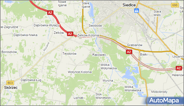 mapa Rakowiec gmina Siedlce, Rakowiec gmina Siedlce na mapie Targeo