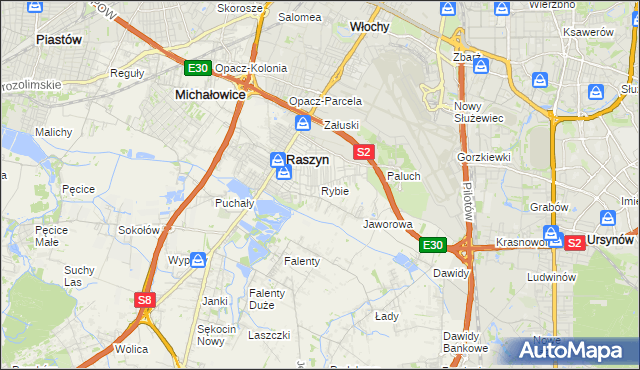 mapa Rybie gmina Raszyn, Rybie gmina Raszyn na mapie Targeo