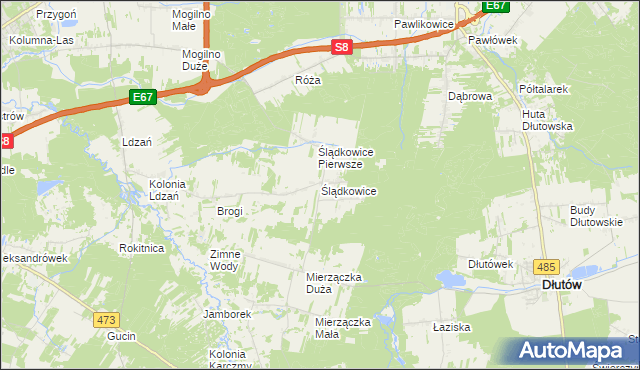 mapa Ślądkowice, Ślądkowice na mapie Targeo