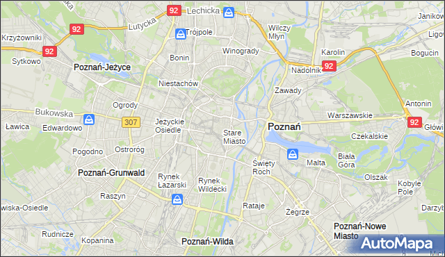 mapa Stare Miasto gmina Poznań, Stare Miasto gmina Poznań na mapie Targeo