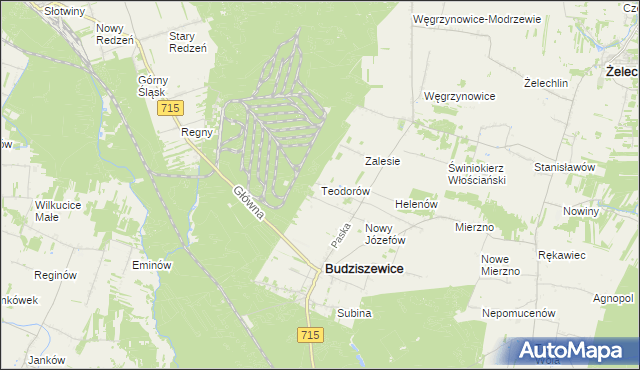 mapa Teodorów gmina Budziszewice, Teodorów gmina Budziszewice na mapie Targeo