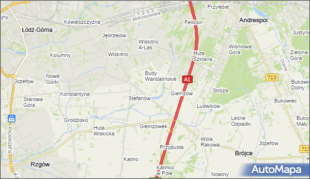 mapa Wandalin gmina Brójce, Wandalin gmina Brójce na mapie Targeo