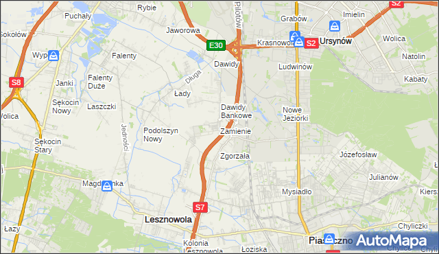 mapa Zamienie gmina Lesznowola, Zamienie gmina Lesznowola na mapie Targeo