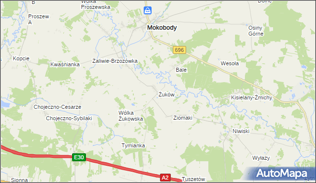 mapa Żuków gmina Mokobody, Żuków gmina Mokobody na mapie Targeo