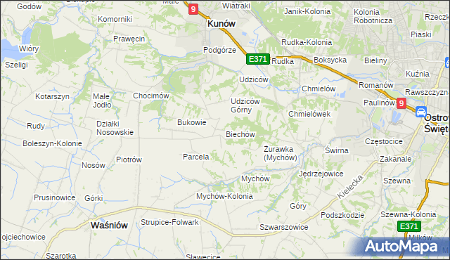 mapa Biechów gmina Kunów, Biechów gmina Kunów na mapie Targeo