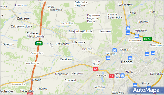mapa Bielicha, Bielicha na mapie Targeo