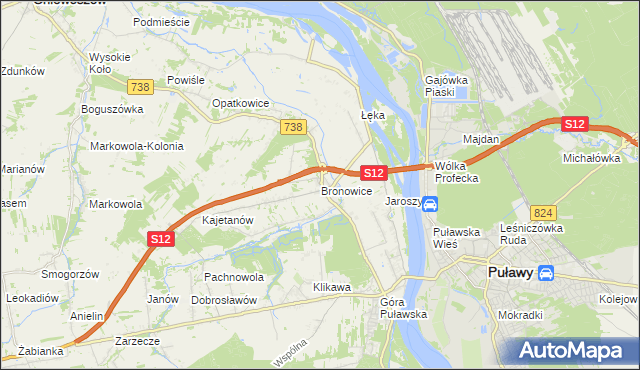 mapa Bronowice gmina Puławy, Bronowice gmina Puławy na mapie Targeo