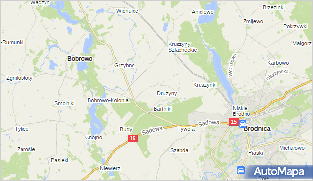 mapa Drużyny gmina Bobrowo, Drużyny gmina Bobrowo na mapie Targeo