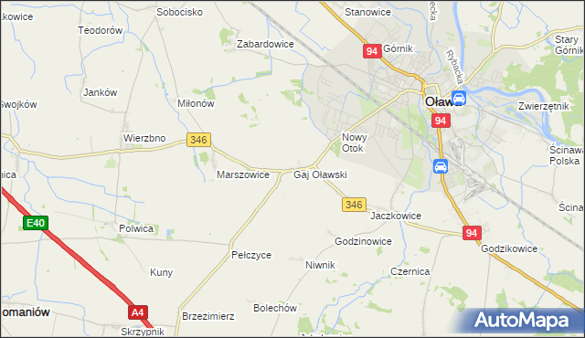 mapa Gaj Oławski, Gaj Oławski na mapie Targeo