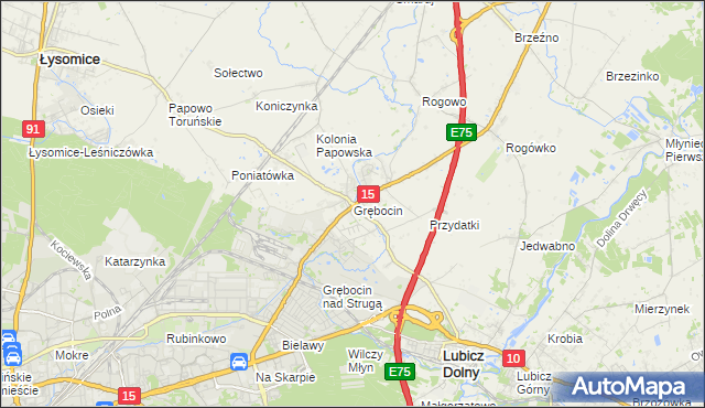 mapa Grębocin gmina Lubicz, Grębocin gmina Lubicz na mapie Targeo