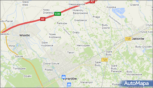 mapa Henryszew, Henryszew na mapie Targeo