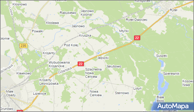 mapa Jeziorki gmina Chojnice, Jeziorki gmina Chojnice na mapie Targeo