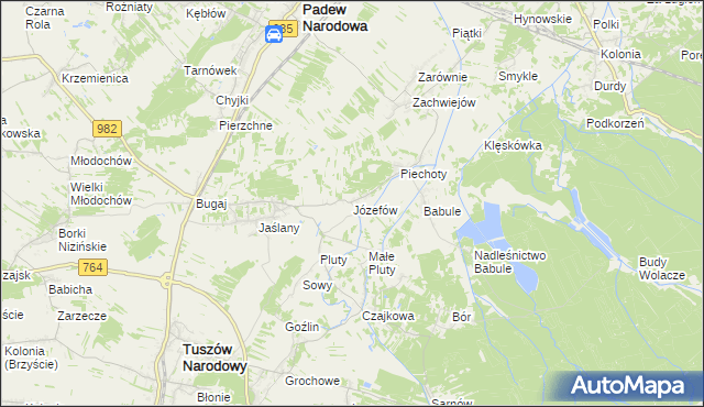 mapa Józefów gmina Tuszów Narodowy, Józefów gmina Tuszów Narodowy na mapie Targeo