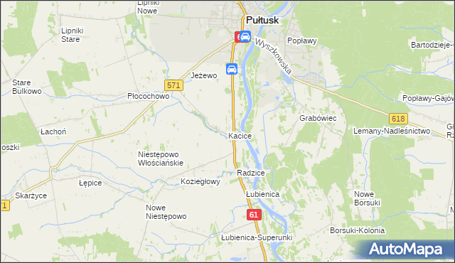 mapa Kacice gmina Pułtusk, Kacice gmina Pułtusk na mapie Targeo